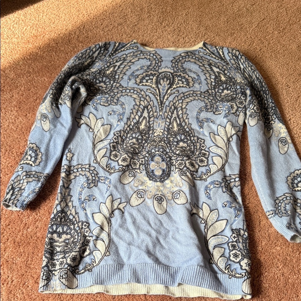 Talbots Blue and Cream Cashmere Sweater